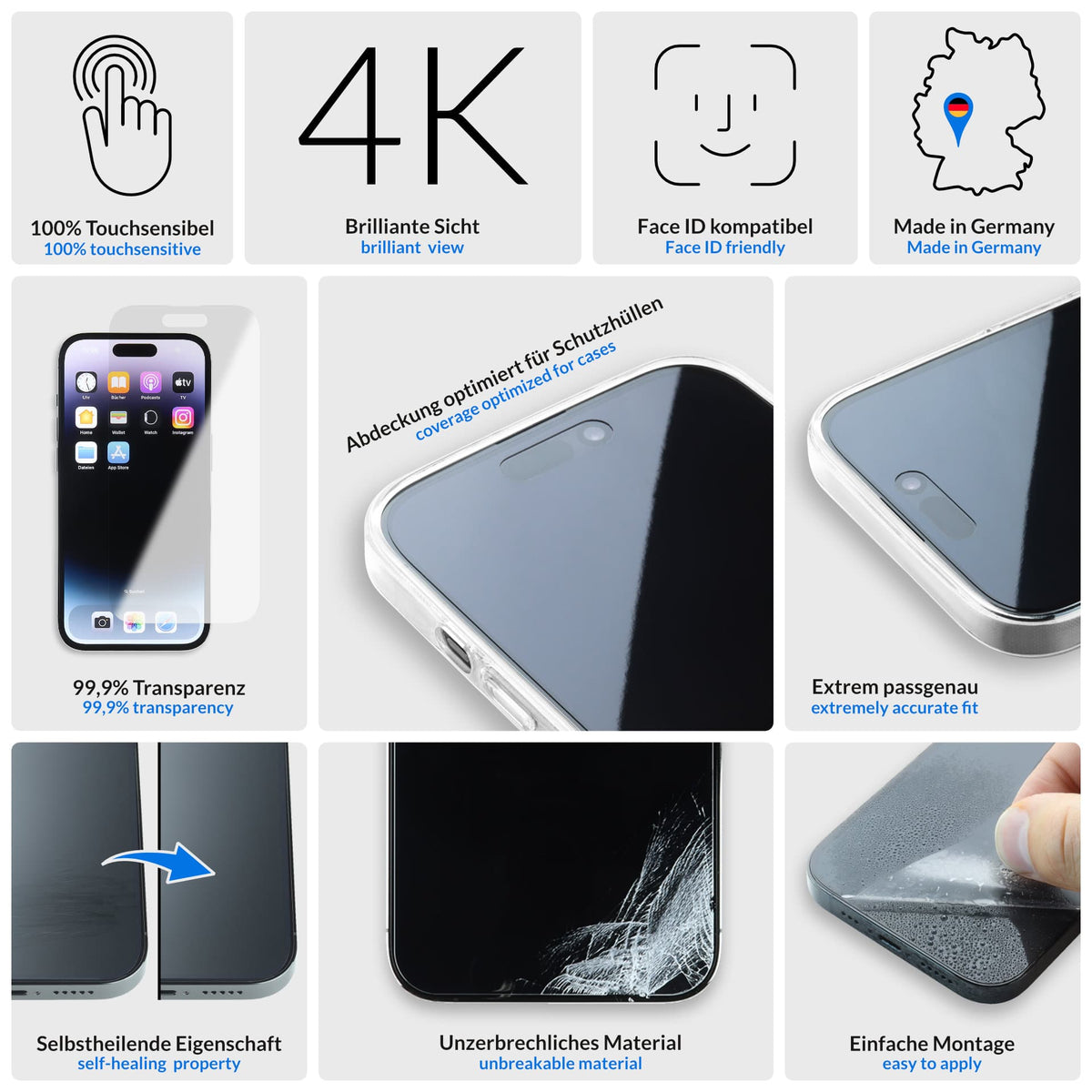 Crystal Advanced Panzerfolie - iPhone 18 Pro – Case-Compatible Gloss, Detail #casecomp #gloss