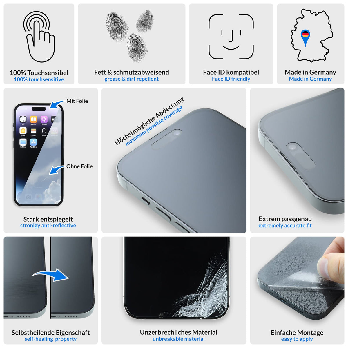 Crystal Advanced Panzerfolie - iPhone 18 Pro Max – Full Cover Matt, Detail #fullcover #matt